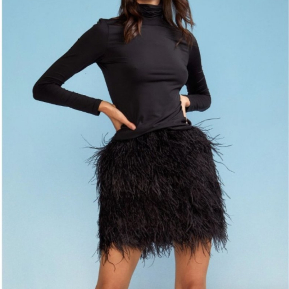 Cynthia Rowley Black Feather Mini Skirt